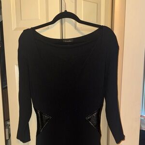 Laundry By Shelli Segal Black Long Sleeve Faux Leather Trim Dress